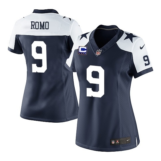 Nike Tony Romo Dallas Cowboys Women's Elite Throwback Alternate C Patch Jersey - Navy Blue