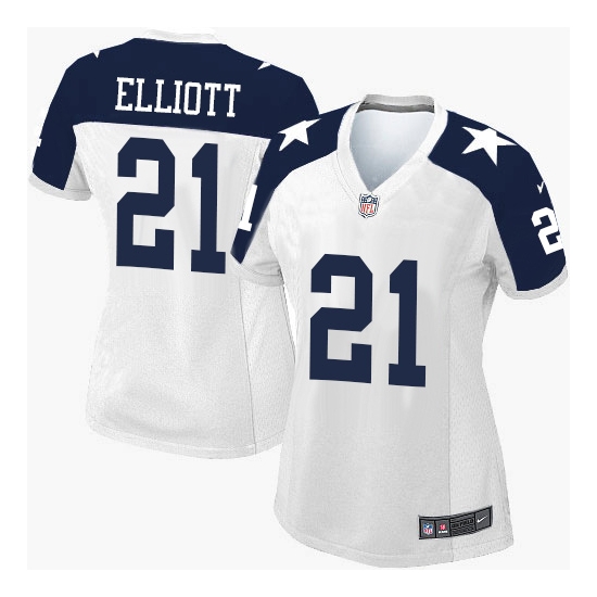 Nike Women's Dallas Cowboys Ezekiel Elliott Elite Throwback Alternate Jersey - White