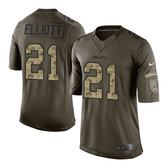 Nike Men's Dallas Cowboys Ezekiel Elliott Elite Salute to Service Jersey - Green