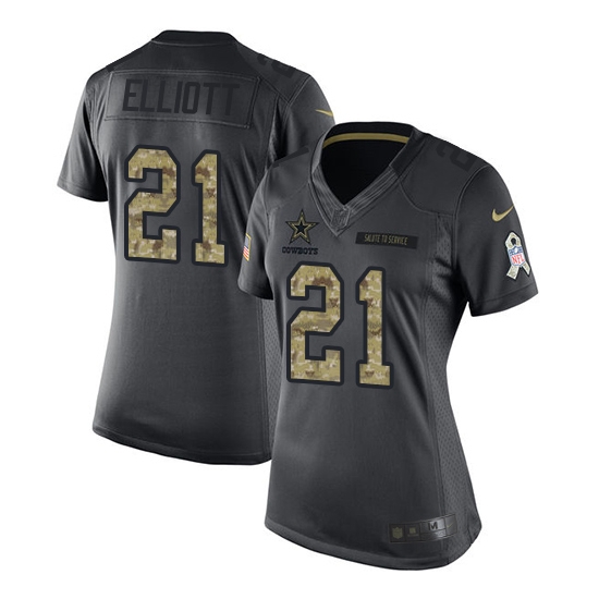Nike Women's Dallas Cowboys Ezekiel Elliott Limited 2016 Salute to Service Jersey - Black