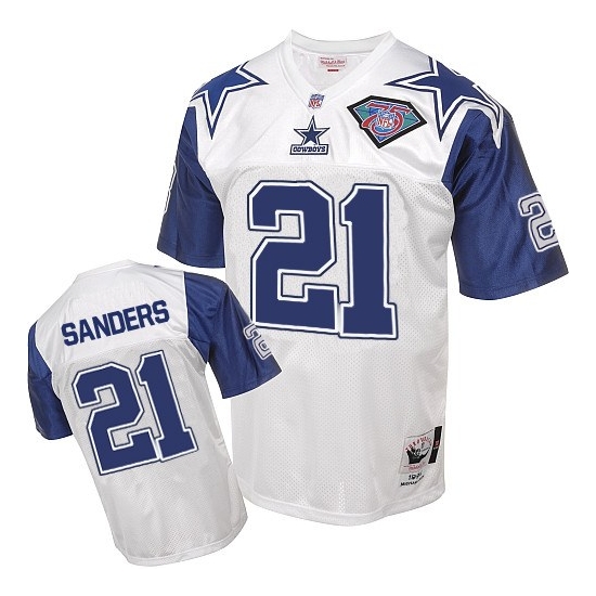 Mitchell and Ness Deion Sanders Dallas Cowboys Authentic 75TH Patch Throwback Jersey - White
