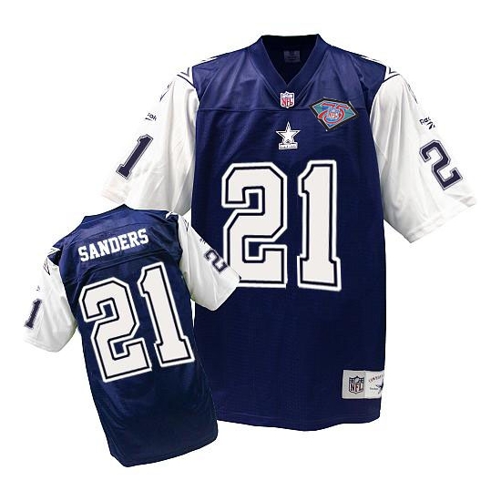 Mitchell and Ness Deion Sanders Dallas Cowboys Authentic 75TH Patch Throwback Jersey - Navy Blue/White